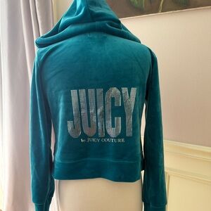 Juicy Couture Blue Cardigan Sweater Velour Cropped